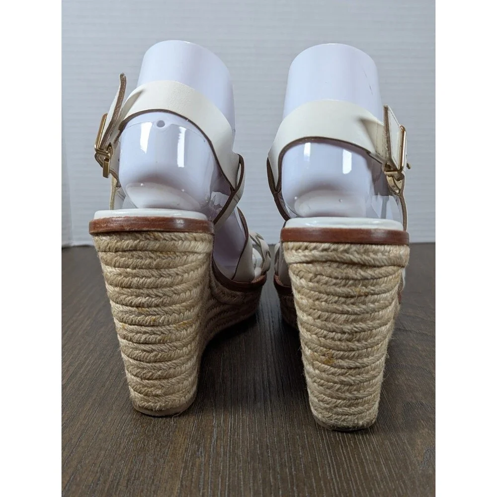 Antonio Melani Strappy Braided Raffia Wedges Sandals Women's 6 White Leather